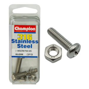 Champion Machine Screws Pan Phillips SS M6 x 30mm 316/A4-4pk