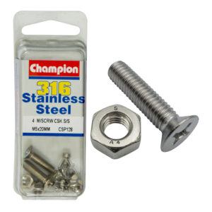 Champion Machine Screws Csk Phillips SS M5 x 20mm 316/A4-8pk