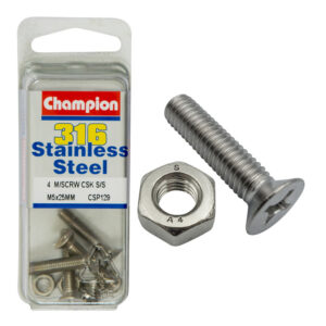 Champion Machine Screws Csk Phillips SS M5 x 25mm 316/A4-8pk