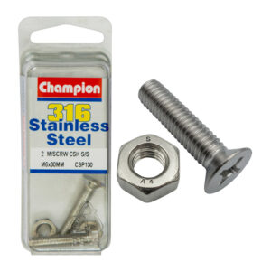 Champion Machine Screws Csk Phillips SS M6 x 30mm 316/A4-4pk