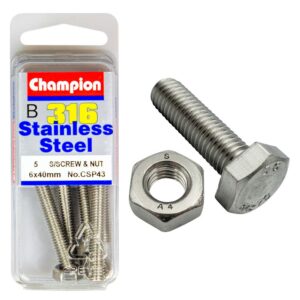 Champion 316/A4 Set Screw & Nut M6 x 40 (B)