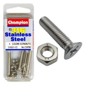 Champion 3/16in x 1-1/2in UNC CSK Set Screw 316/A4 (C)