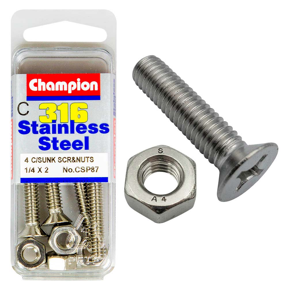 Champion 1/4in x 2in UNC CSK Set Screw 316/A4 (C)