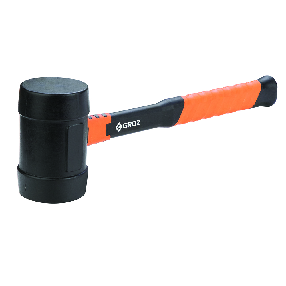 Groz Rubber Mallet 20oz- Black Head- Fibreglass Handle 14in
