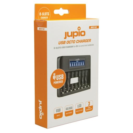 JUPIO 8 SLOT FAST CHARGER WITH LCD SCREEN FOR AA & AAA RECHAREABLE BATTERIES - Image 2