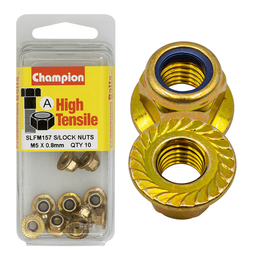 Champion Hex Flange Self-Locking Nuts Nylon Insert M5x0.8mm