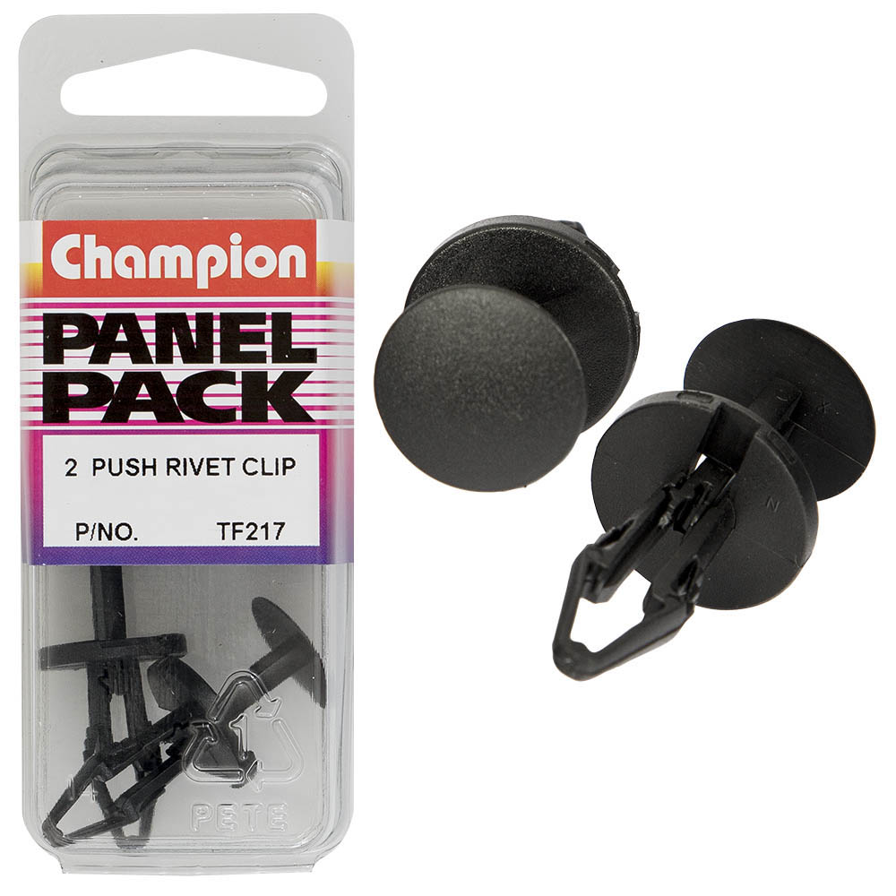 Champion Push Rivet Black 22mm(L) 6.5mm(Hole) 18mm(HD) 2pk