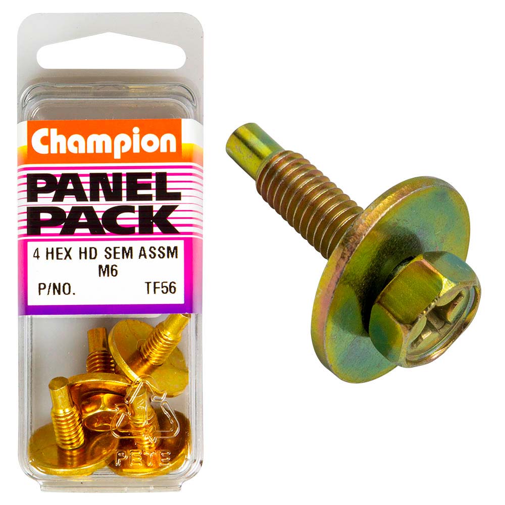 Champion M6 x 18mm Sems Assembly Hex Bolt W/ Flat Washer-4pk