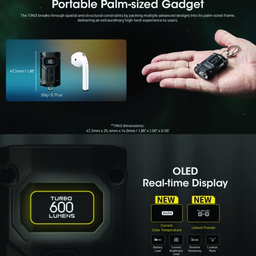 NITECORE 600 LUMEN USB-C RECHARGEABLE KEYCHAIN FLASHLIGHT BLACK - Image 4